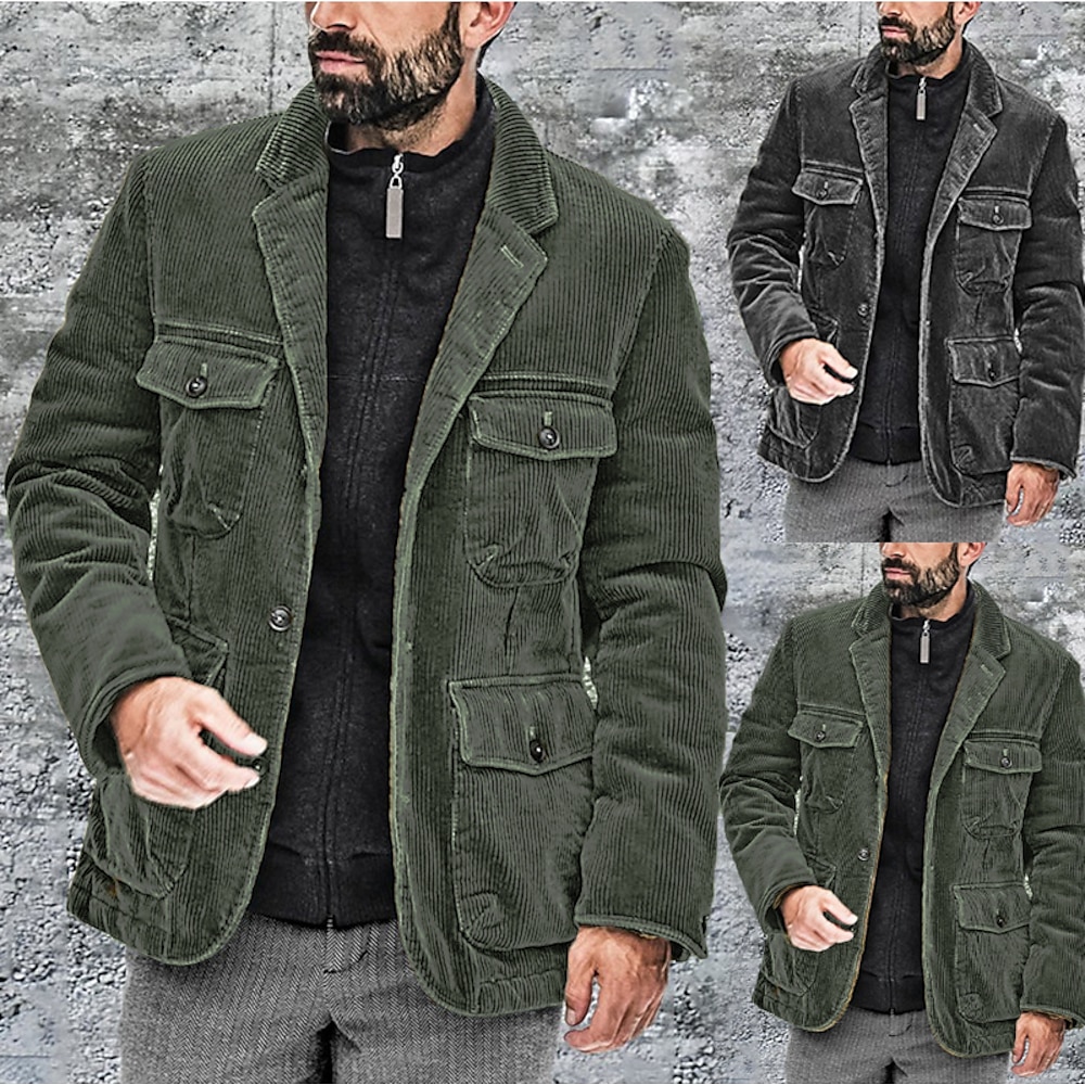 Herren Trucker Jacke Cordjacke Jacke Outdoor Freizeitskleidung Warm Taste Tasche Herbst Winter Glatt Modisch Strassenmode Kargen Standard Schwarz Armeegrün Jacken Lightinthebox