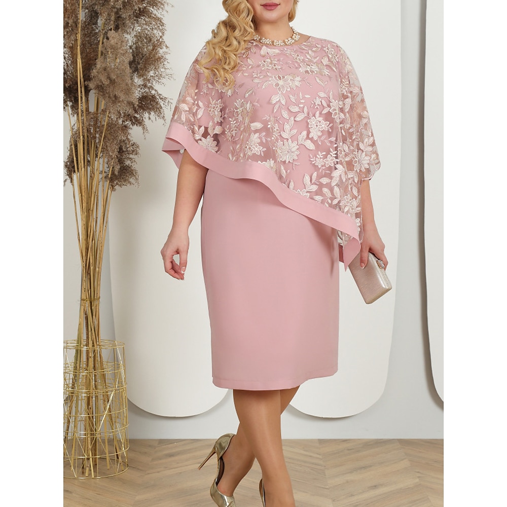 Damen Übergröße Spitzenkleid abendkleider Cocktailkleid Spitze Bestickt Rundhalsausschnitt Halbe Ärmel Blumen Midikleid Formal kleid hochzeitsgast Rosa Blau Sommer Frühling Lightinthebox
