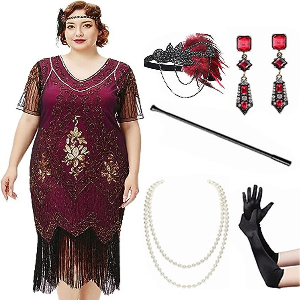 Retro Vintage Brüllen 20s 1920s Flapper Kleid Kleid Cosplay Kostüm Der große Gatsby Damen Pailletten Quaste Weihnachten Halloween Karneval Halloween Party / Abend Erwachsene Kleid Handschuhe Lightinthebox