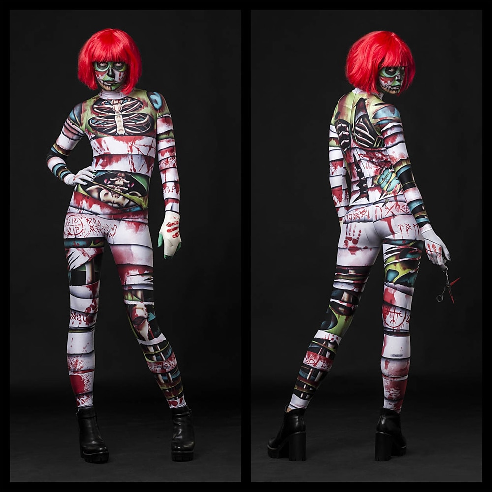 Zombie Mumie Faschingskostüme Ganzkörpertrikot Cosplay Kostüm Bodysuits Ganzkörper-Catsuit Erwachsene Damen Ein Stück Gruseliges Kostüm Party Halloween Maskerade Karneval Einfaches Karnevalskostüm Lightinthebox