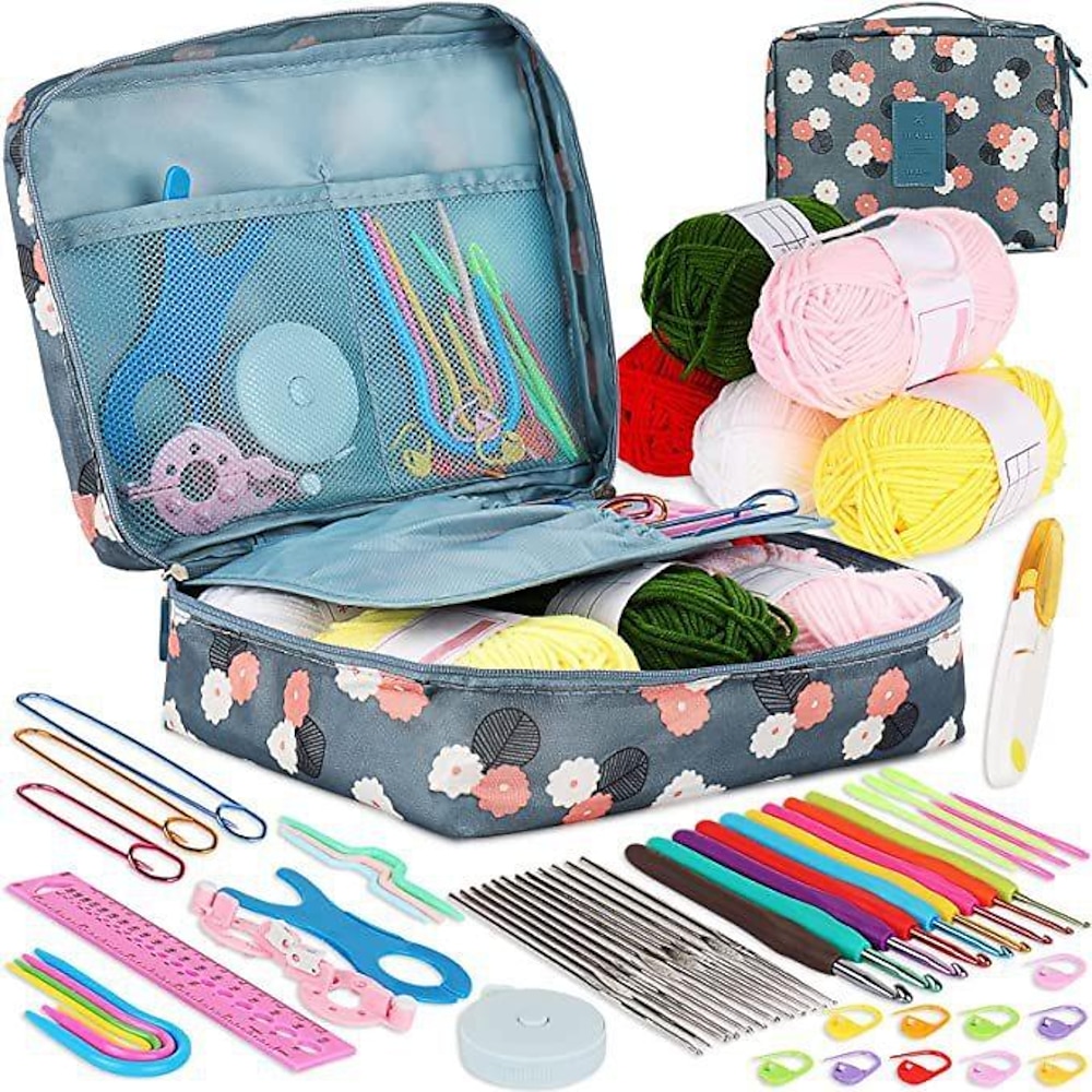 58-teiliges Häkelset für Anfänger, Häkelset mit Häkelgarn, tragbares Häkelnadel-Set, Häkelnadeln, ergonomischer weicher Griff, Spitzenhäkelnadeln, Reise-Häkelnadeletui, komplettes Strick- und Häkelzubehör Lightinthebox