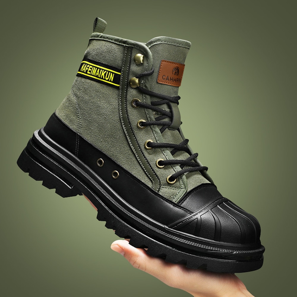 Grüne Schnürstiefeletten aus Canvas für Herren - robuster Outdoor-Stil mit Zehenkappen aus schwarzem Gummi und strapazierfähiger Sohle Lightinthebox