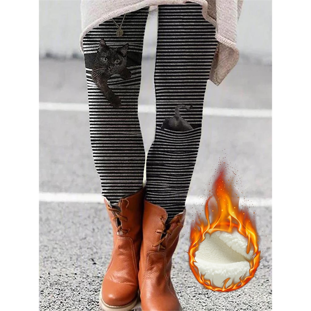 Damen Normal Strumpfhosen Leggins Modisch Designer Stumpfhosen In voller Länge Mittlere Taillenlinie Graphic Katze Blume Bedruckt Bauchkontrolle Kolbenheber Komfort Hochelastisch Halloween Täglich Lightinthebox