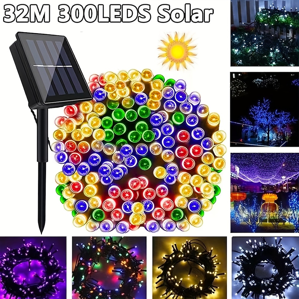 30 m, 300 LEDs, Solar-Lichterkette für den Außenbereich, wasserdicht, 10 m, 100 LEDs, Solar-Weihnachtsbeleuchtung, 8 Modi, funkelnde Mini-Lichter für Gärten, Hochzeit, Party, Baum, Weihnachten, Lightinthebox