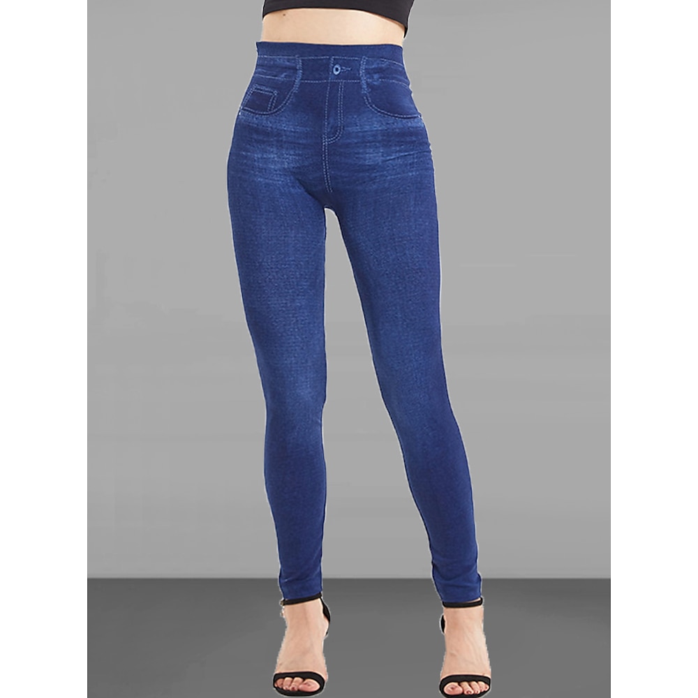 Damen Jeans Hosen Hose Jeggings Modisch Strassenmode In voller Länge Hoher Taillenbund Glatt Tasche Elastische Taille Atmungsaktivität Draussen Komfortabel Mikro-elastisch Urlaub Strasse Täglich Lightinthebox