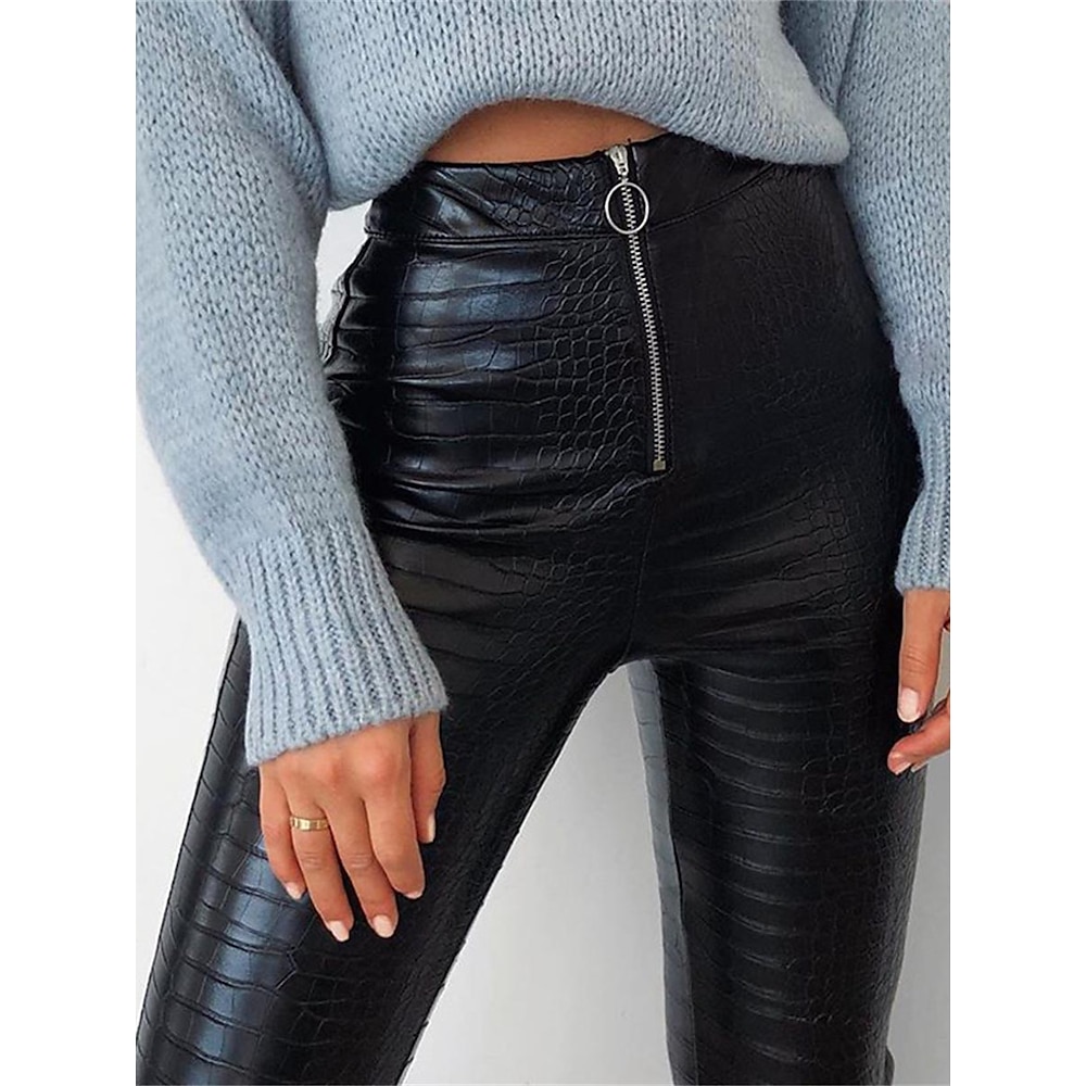 Damen Normal Schlank Hosen Hose Leggins Modisch Strassenmode In voller Länge Hoher Taillenbund Feste Farbe Zip Weich Komfortabel Mikro-elastisch Party Strasse Ausgehen Schwarz Herbst Winter Regular Lightinthebox