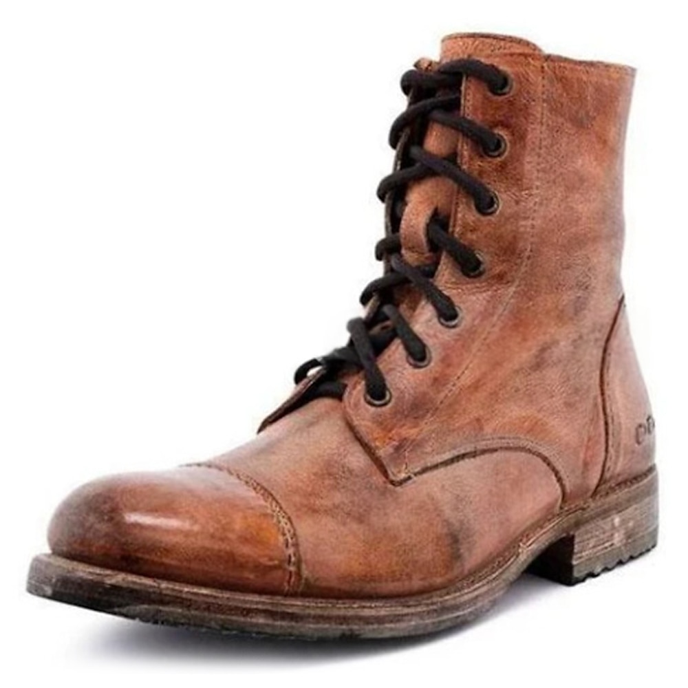 Herren-Stiefeletten aus Vintage-Kunstleder mit Schnürung - robuster Combat-Style für Outdoor und Freizeit Lightinthebox