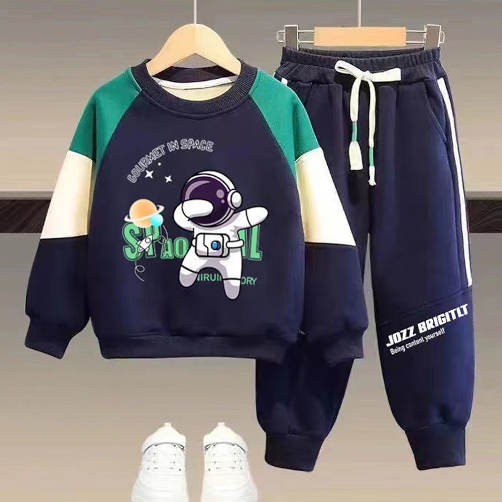 2 Stück kinderkleidung Jungen Kapuzenpulli Hose Sweatshirt Hose Kleidungsset Outfit Farbblock Buchstabe Astronaut Langarm Tasche Set Schulanfang Sport Modisch Täglich Herbst Winter 7-13 Jahre Lightinthebox