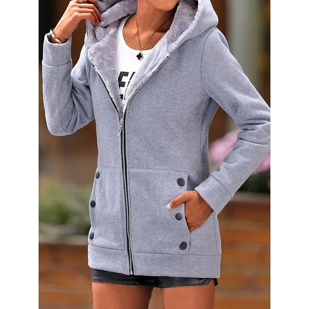 Damen Wintermantel Fleecejacke Hoodie Jacke Strasse Sport Casual Herbst Winter Kurz Mantel Regular Fit Windundurchlässig warm halten Stilvoll Moderne Brautkleider schlicht Jacken Langarm Glatt Mit Lightinthebox