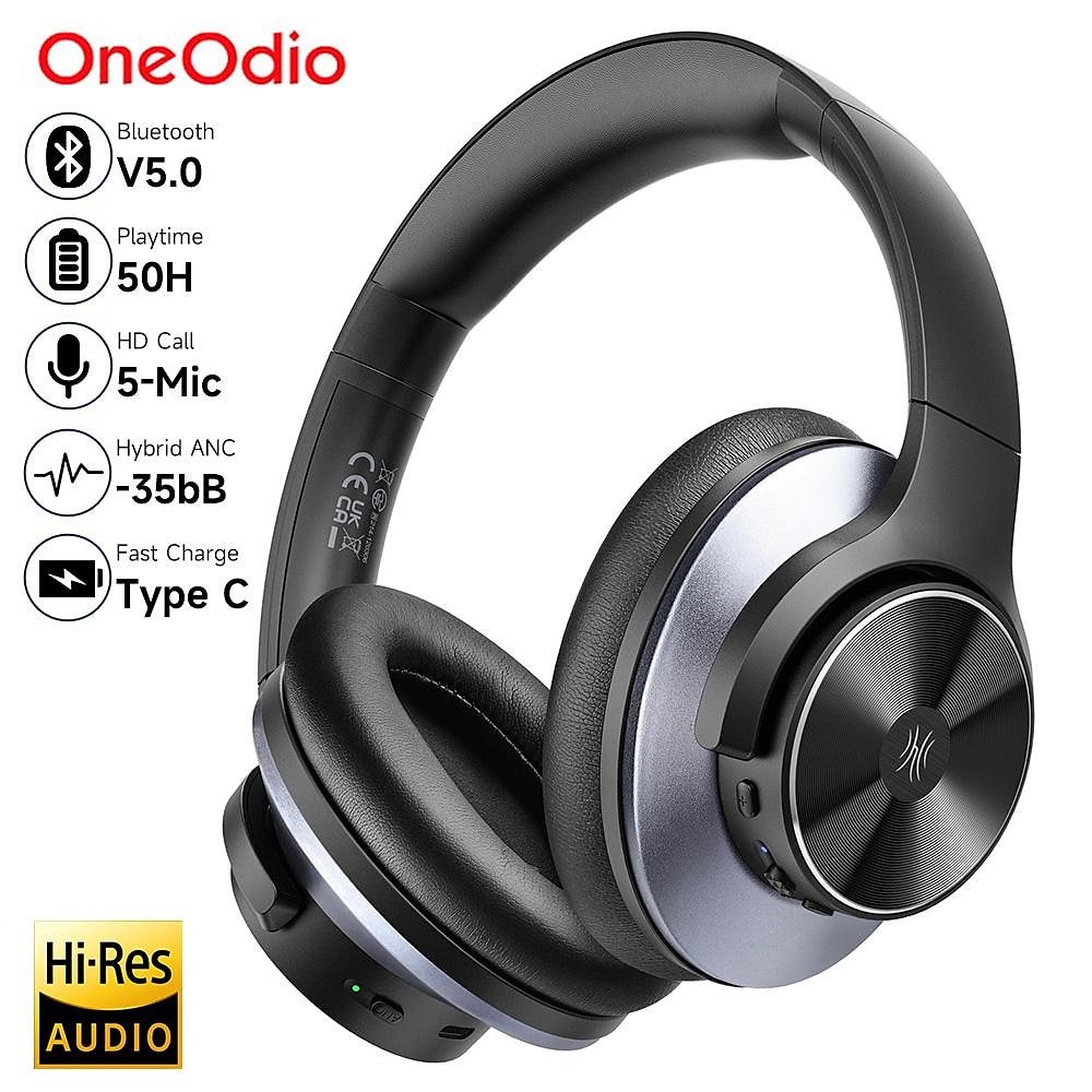 Oneodio A10 Hybrid-Kopfhörer mit aktiver Geräuschunterdrückung, Bluetooth mit hochauflösendem Audio, kabelloses Over-Ear-Headset und Mikrofon Lightinthebox