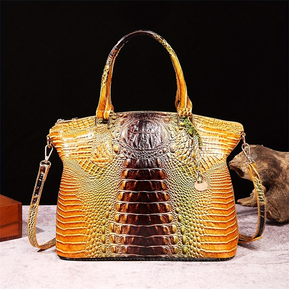 Damen Handtasche Umhängetasche PU-Leder B¨¹ro Täglich Reißverschluss Rutschfest Einstellbar Hohe Kapazität Krokodilmuster lichter Ocker Dunkelbraun Grün und Blau Lightinthebox