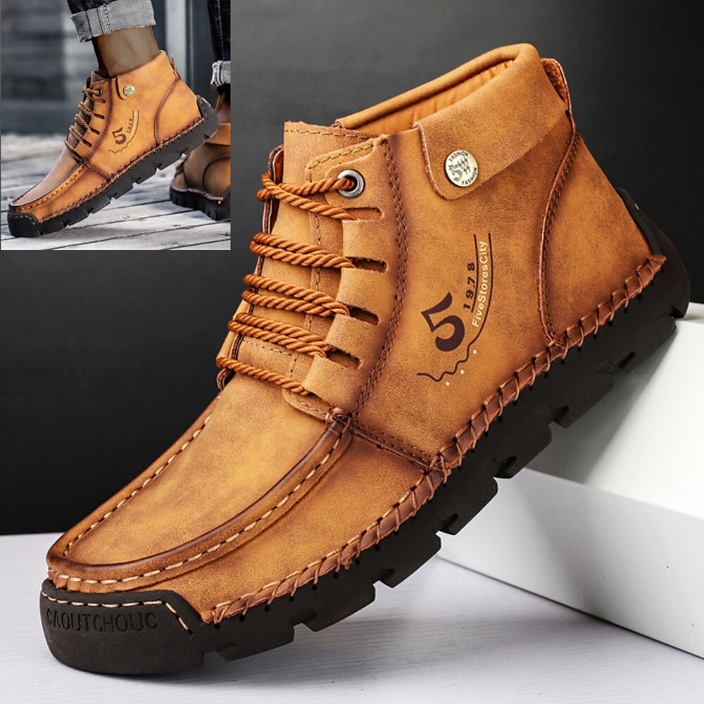 Herren Vintage Lederstiefeletten - lässige Outdoor-Schnürschuhe mit strapazierfähiger, rutschfester Sohle Lightinthebox