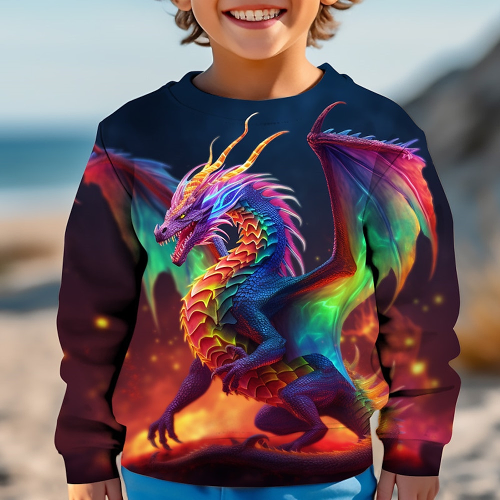 Jungen 3D Graphic Tier Drache Pullover Langarm 3D-Druck Herbst Winter Modisch Strassenmode Cool kinderkleidung 3-12 Jahre Outdoor Casual Täglich Regular Fit Lightinthebox