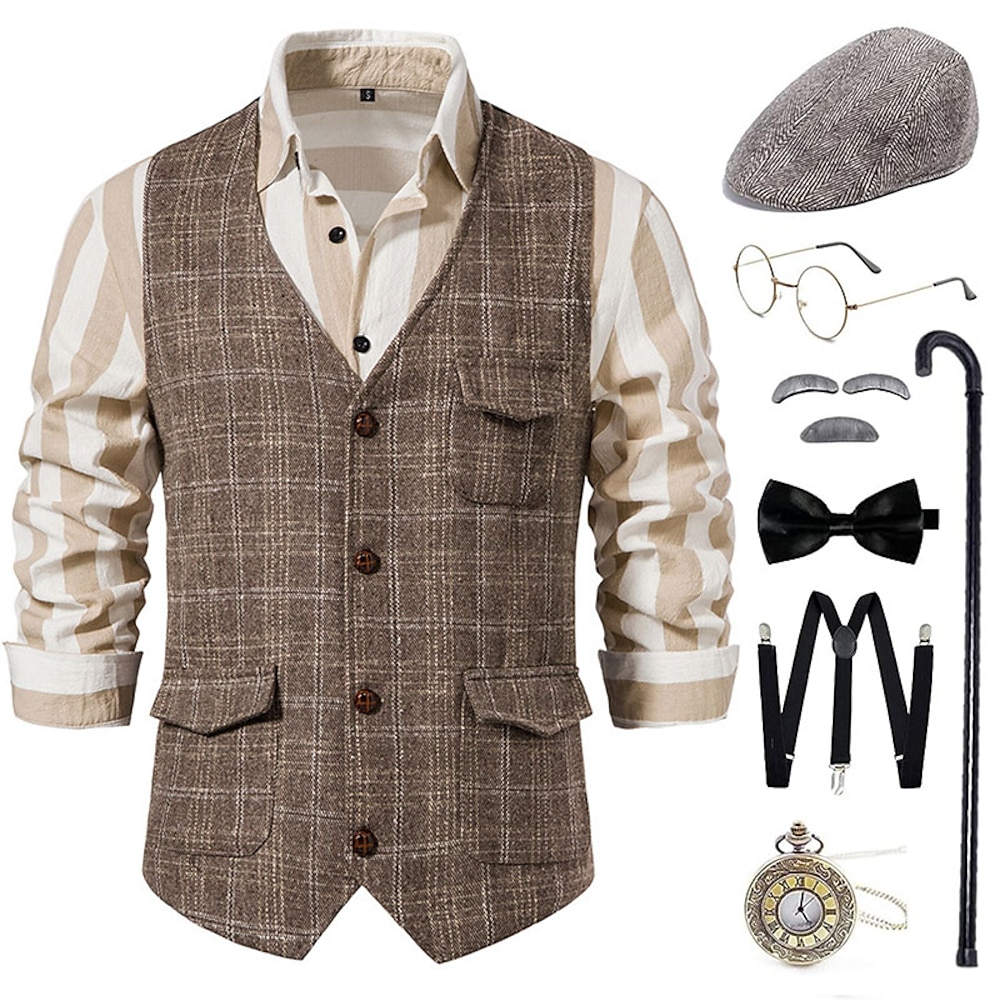 Outfits Retro Vintage 1920er Korsett Outfits Partykostüm Halskette / Ohrringe Gentleman Gangster Urlaub Weihnachten Mode Normal Herren Weihnachten Halloween Karneval Abschlussball Club Lightinthebox