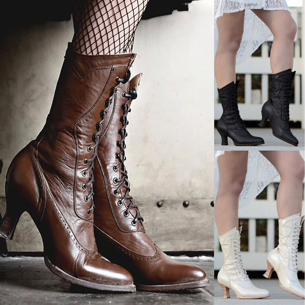 braune viktorianische Schnürstiefeletten aus Kunstleder für Damen mit niedrigem Absatz - klassisch und elegant für Cosplay, Kostümpartys und Vintage-inspirierte Outfits Lightinthebox