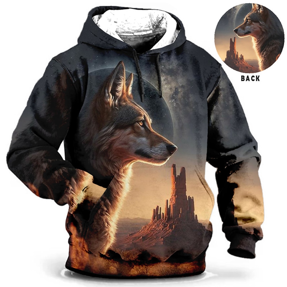 Herren Tier Wolf Hoodie Sweatshirt Kapuze Hoodies Pullover Zur Seite fahren Langarm Sweatshirt mit Kapuze Mit Kapuze Täglich 3D-Druck Festtage Ausgehen Strassenmode Blau Braun Bedruckt Frühling Lightinthebox