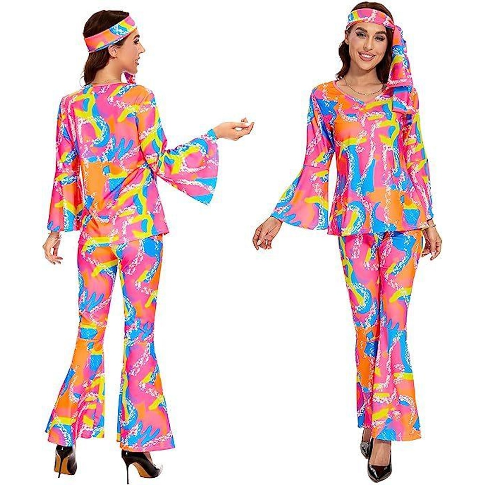 Retro Vintage 1980er Intensives Rosa Austattungen Hemd Schlaghose Hippie Puppe Damen Maskerade Party / Abend Junggesellinnenabschiedsparty Pride Parade Erwachsene oben Hosen Stirnband Lightinthebox