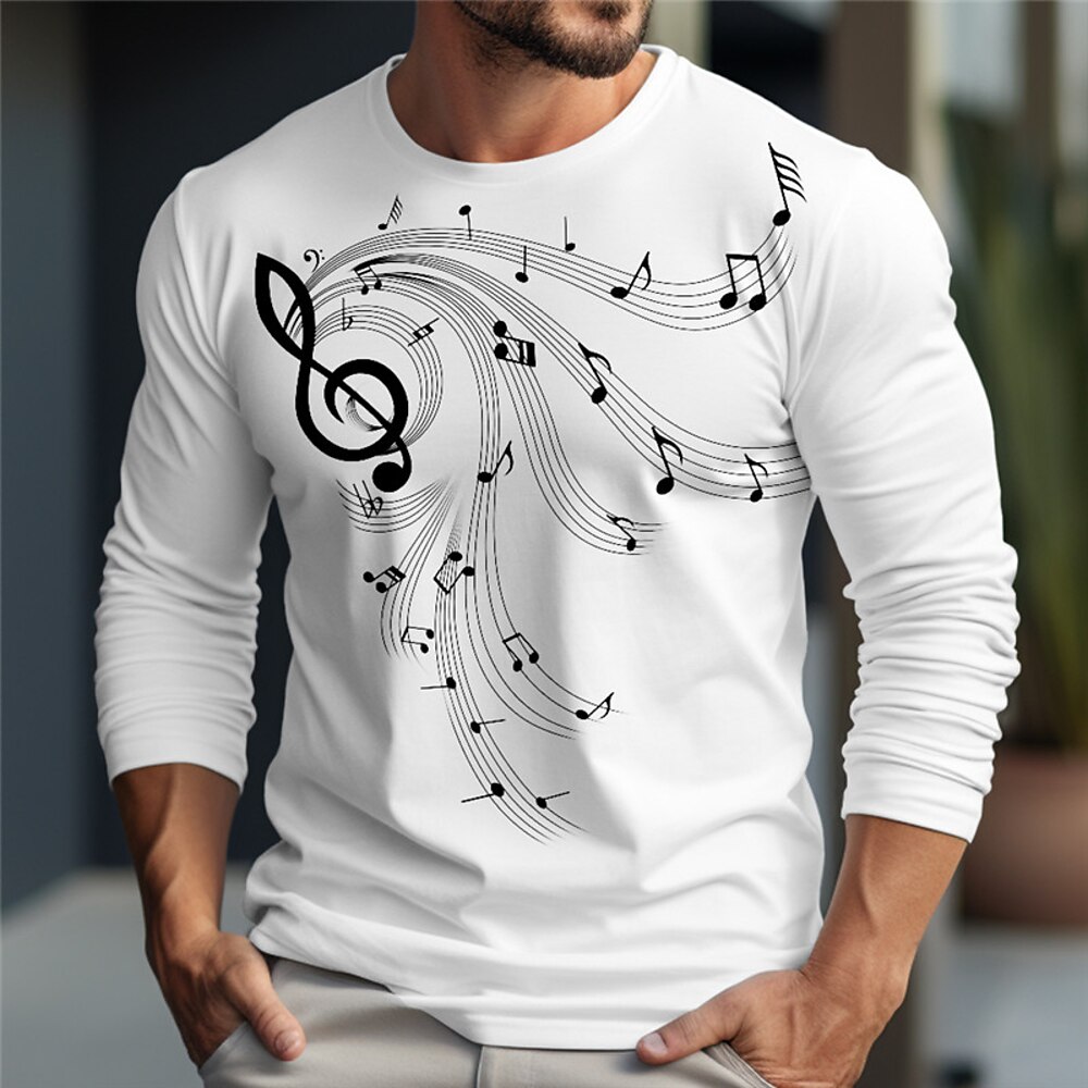 Musikfestival Herren Musiknoten T Shirt Grafischen T-Shirt Langarm T-Shirt 3D-Druck Rundhalsausschnitt Hemd Designer Lässig Outdoor Urlaub Täglich Weiß Blau Grün Frühling Herbst Bekleidung S M L XL Lightinthebox