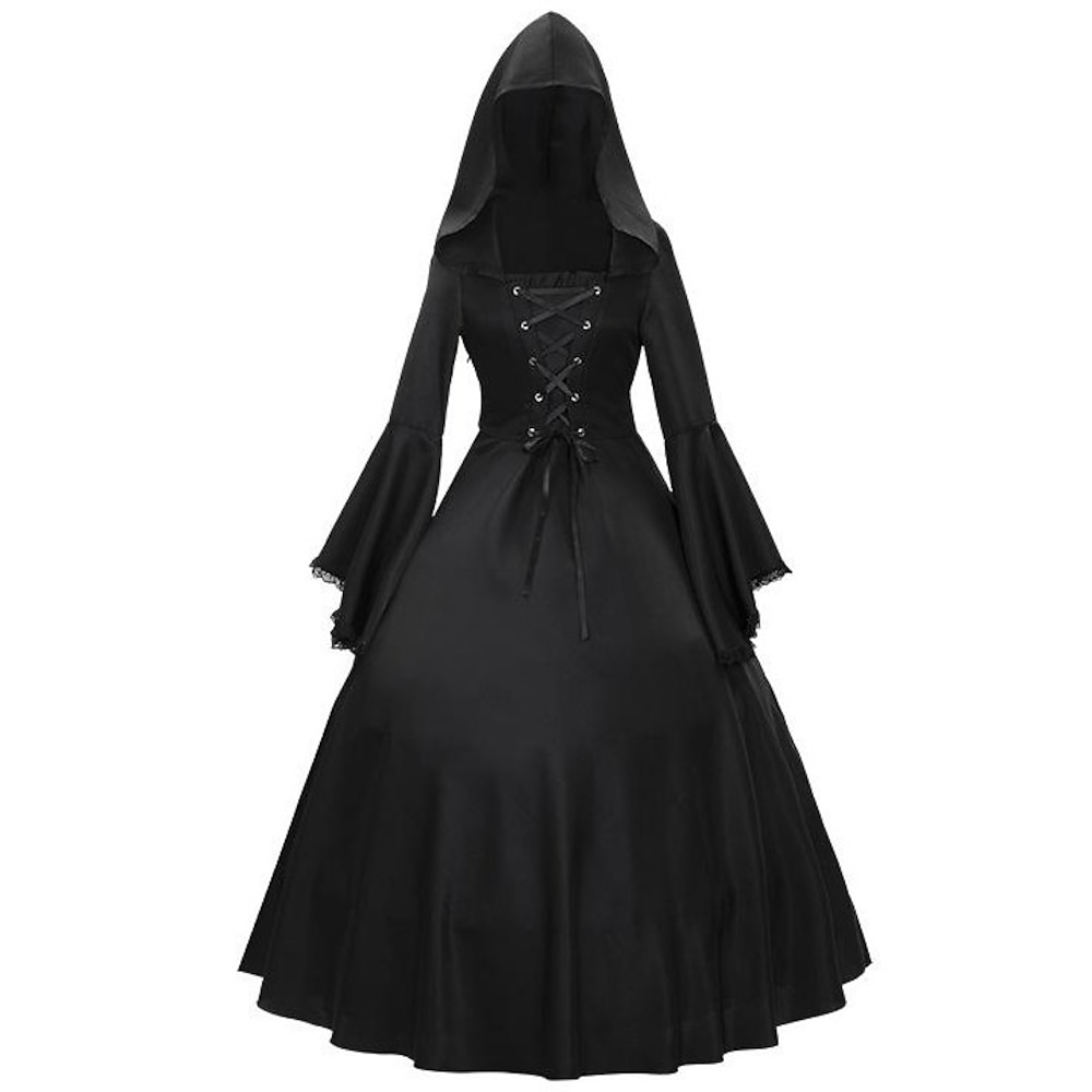 Punk Gothic Mittelalterlich Partykostüm Maskerade Halloween Kostüme Hexe Cosplay Damen Kordelzug Einfarbig Halloween Karnival Halloween Veranstaltung / Fest Kleid Lightinthebox