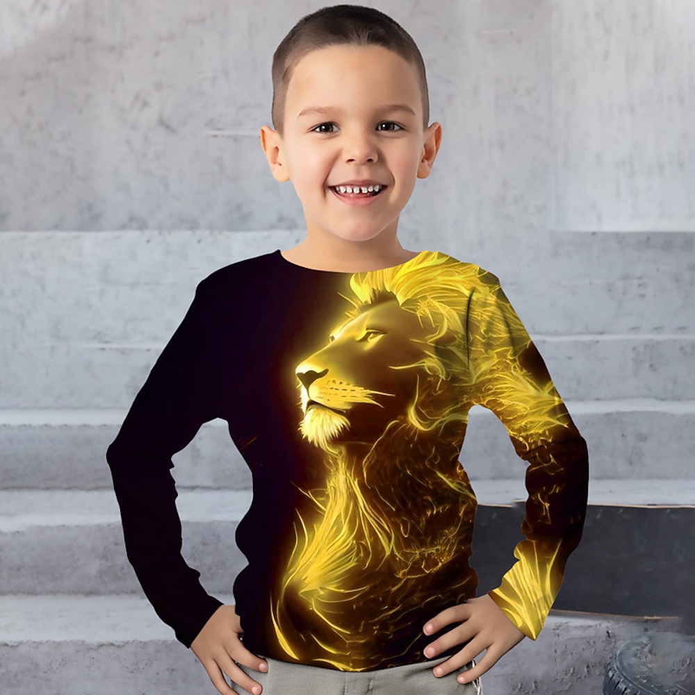 Jungen 3D Graphic Tier Löwe T-Shirt Langarm 3D-Druck Sommer Frühling Herbst Sport Modisch Strassenmode Polyester kinderkleidung 3-12 Jahre Outdoor Casual Täglich Regular Fit Lightinthebox