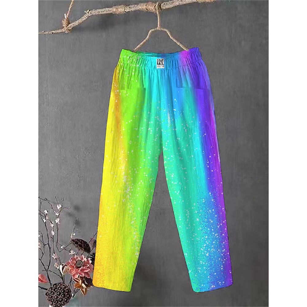 Damen Hose Schlabberhose Abgeschnittene Hose Komfort Chino Knöchellänge Mittlere Taillenlinie Mehrfarbig Tasche Ausgebeult Bedruckt Atmungsaktivität Mikro-elastisch Outdoor Täglich Regenbogen Lightinthebox