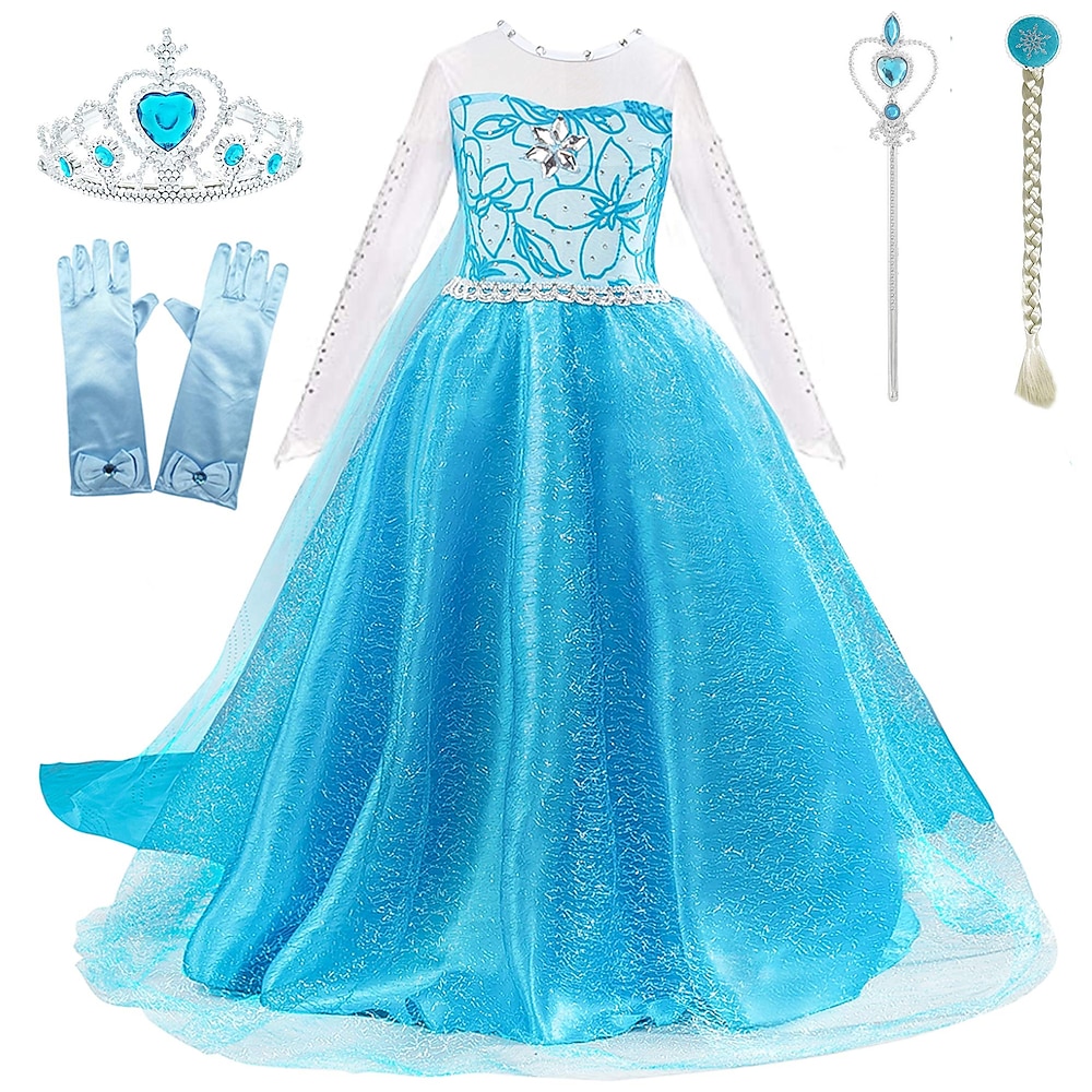 kinder mädchen elsa kostüm kleid pailletten floral performance party blau maxi langarm prinzessin süß kleider herbst winter regular fit 3-10 jahre Lightinthebox