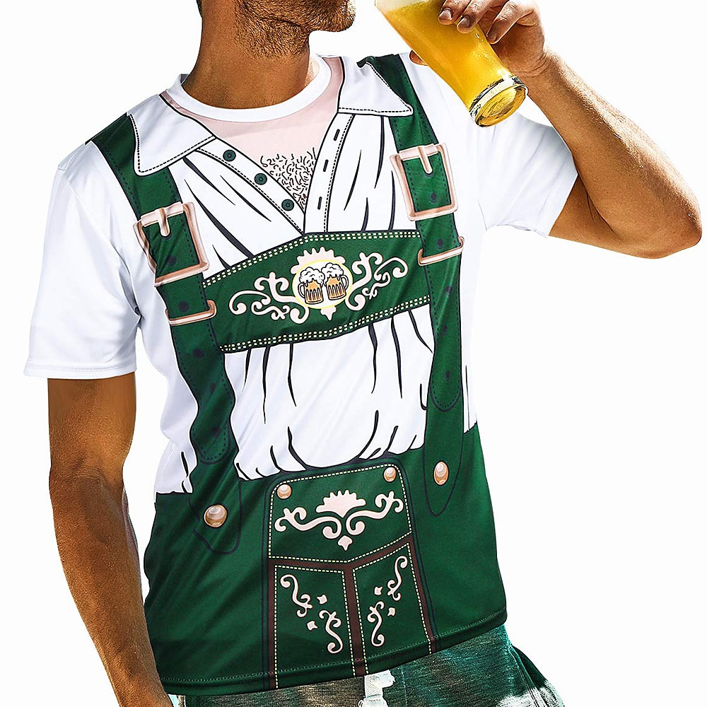 Oktoberfestbier Bayerisch T-Shirt-Ärmel Lederhosen 3D Grafik Für Herren Unisex Erwachsene Karneval Oktoberfestbier 3D-Druck Casual Lightinthebox