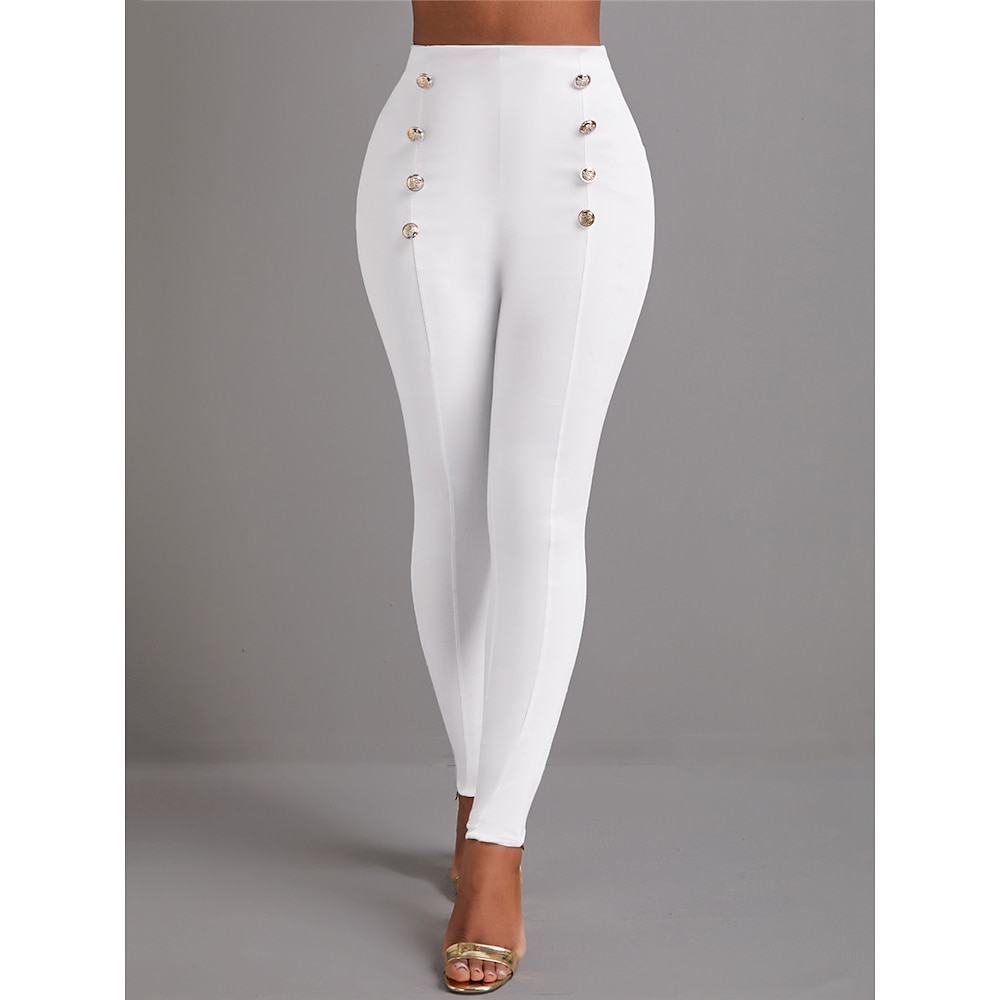 Damen Hosen Hose Leggins Modisch Strassenmode In voller Länge Hoher Taillenbund Feste Farbe Hoher Schnitt Komfort Atmungsaktivität Weich Mikro-elastisch Party Freizeitskleidung Ausgehen Schwarz Wei Lightinthebox