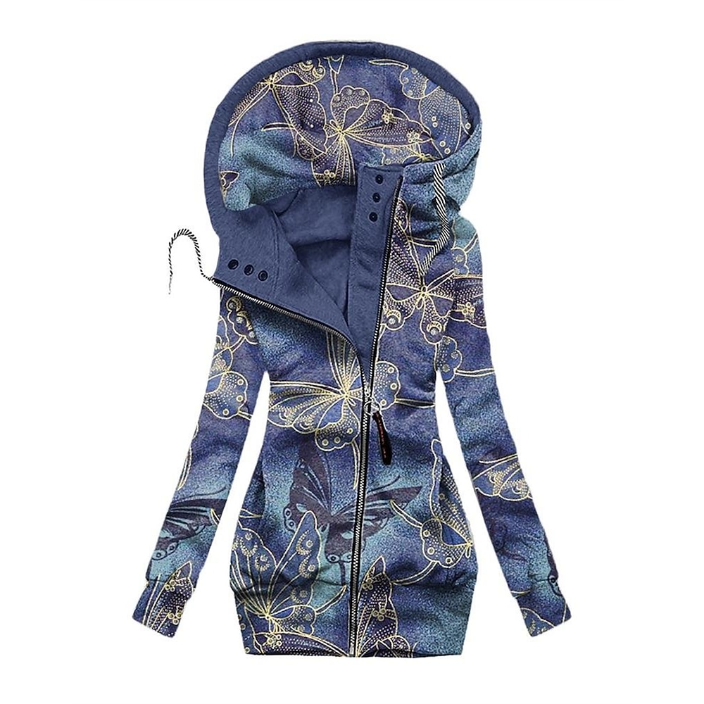 Damen Zip -up -Hoodie Sweatshirt Blumen Katze Schmetterling Strasse Casual Reißverschluss Vordertasche Basic Kapuzenpullover Langarm Oberteil Mikro-elastisch Herbst Winter Lightinthebox