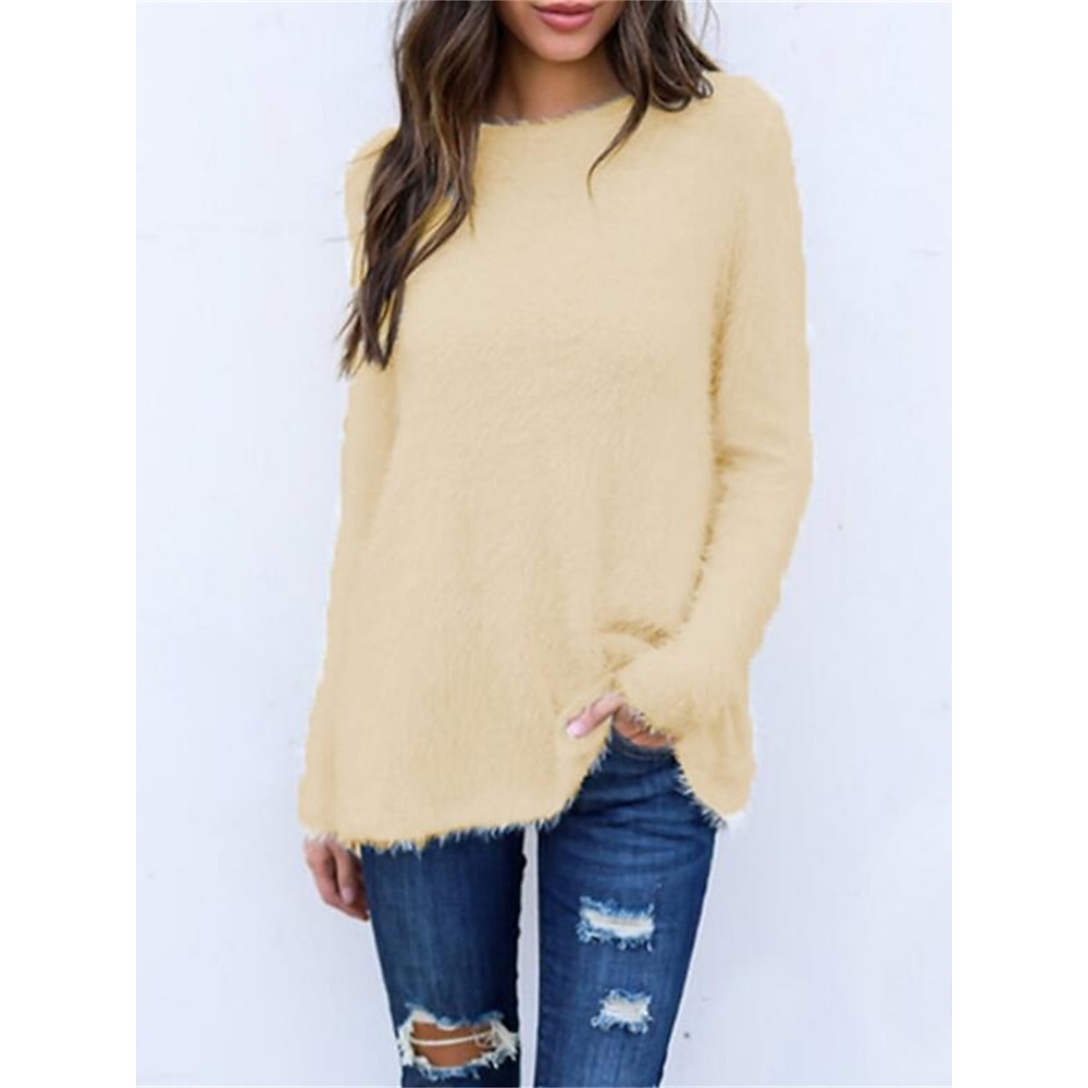 Damen Pullover Stilvoll Brautkleider schlicht Weich Feste Farbe Gerippt Rundhalsausschnitt überdimensional Langarm Normale Oberteile Stricken Outdoor Täglich Festtage Schwarz Weiß Herbst Winter Lightinthebox