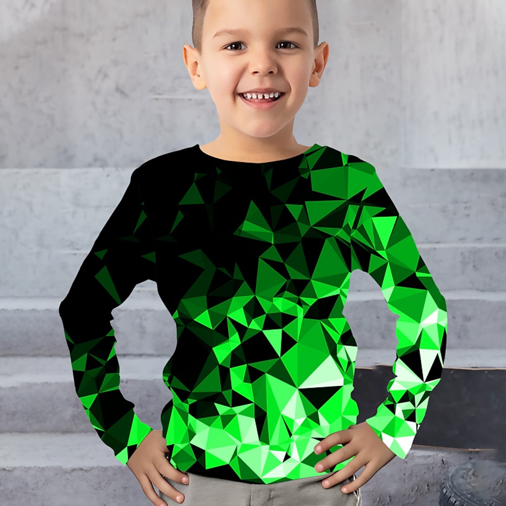 Jungen 3D Graphic Geometrisch Farbblock T-Shirt Langarm 3D-Druck Sommer Frühling Herbst Sport Modisch Strassenmode kinderkleidung 3-12 Jahre Outdoor Casual Täglich Regular Fit Lightinthebox