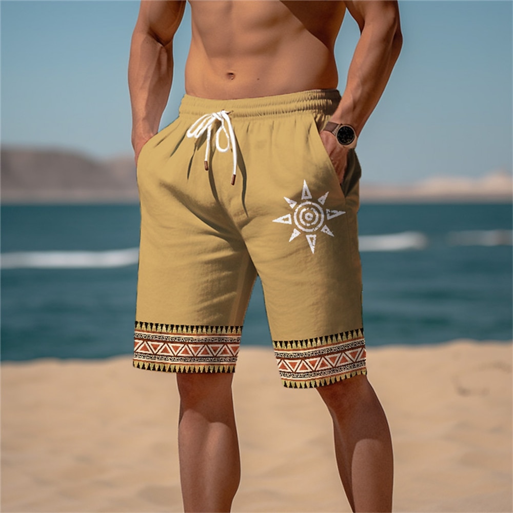 Herren Sonne Grafik-Drucke Sweatshorts Kurze Hose Strandshorts Kurze Hosen Frottee-Shorts Mittlere Taillenlinie Ethnischer Stil Retro Vintage Täglich Festtage Strassenmode Kordelzug Elastische Taille Lightinthebox