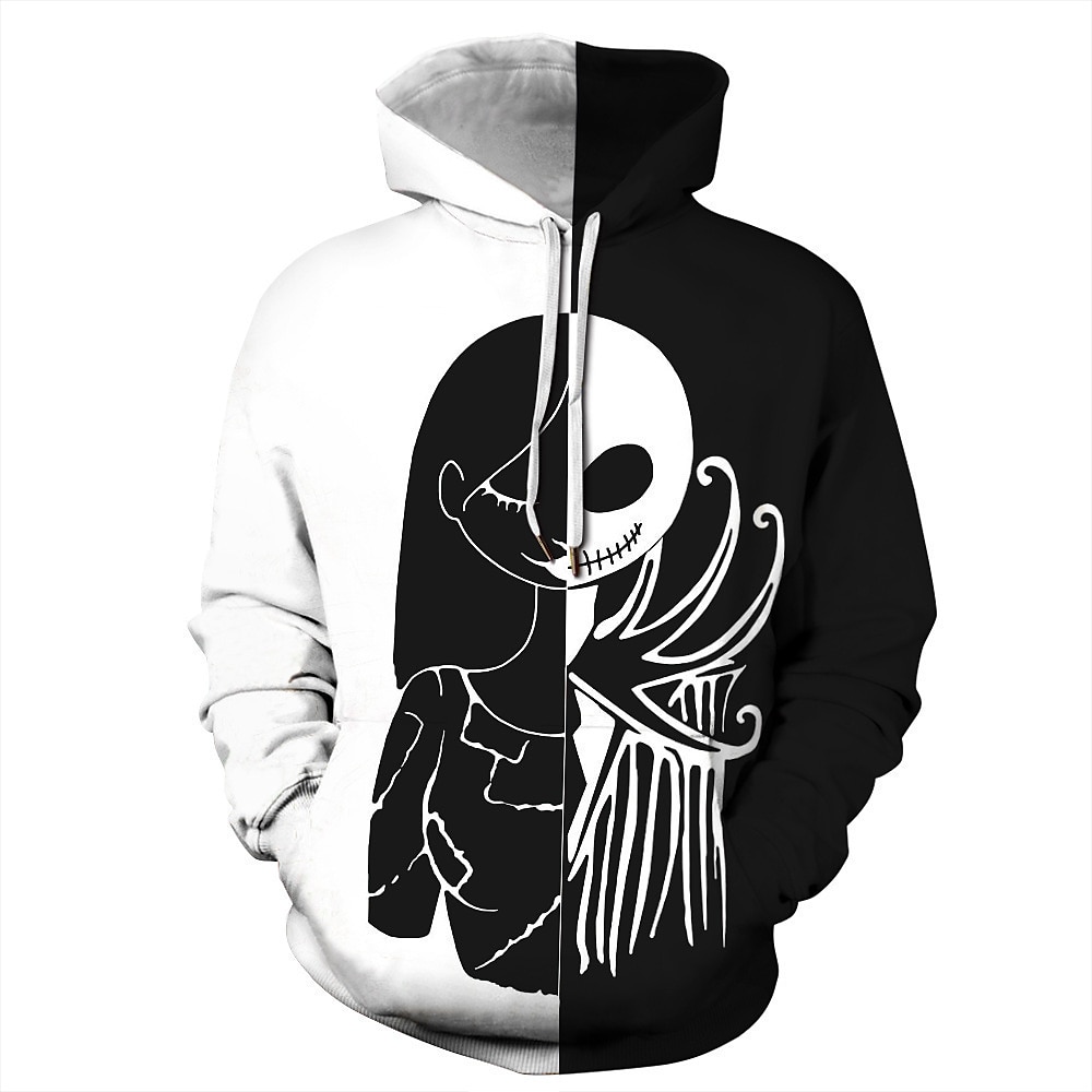 Halloween Ausfall Jack Skellington Schädel/Skelett Kapuzenshirt Pullover Lustiger Weihnachts-Kapuzenpullover Bedruckt 3D Vordertasche Grafik Für Paar Herren Damen Erwachsene Halloween Karneval Lightinthebox