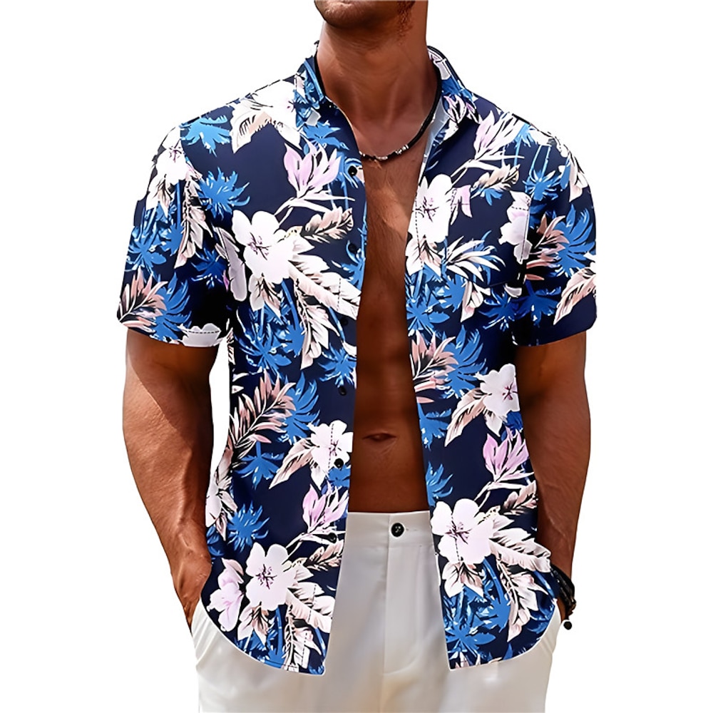 Herren Blumen Tropische Blumen Hemd Hawaiihemd Sommerhemd Aloha-Shirt Kurze Ärmel Hemd Umlegekragen Modisch Designer Brautkleider schlicht Outdoor Strasse Casual Schwarz Gelb Rote S M L Lightinthebox