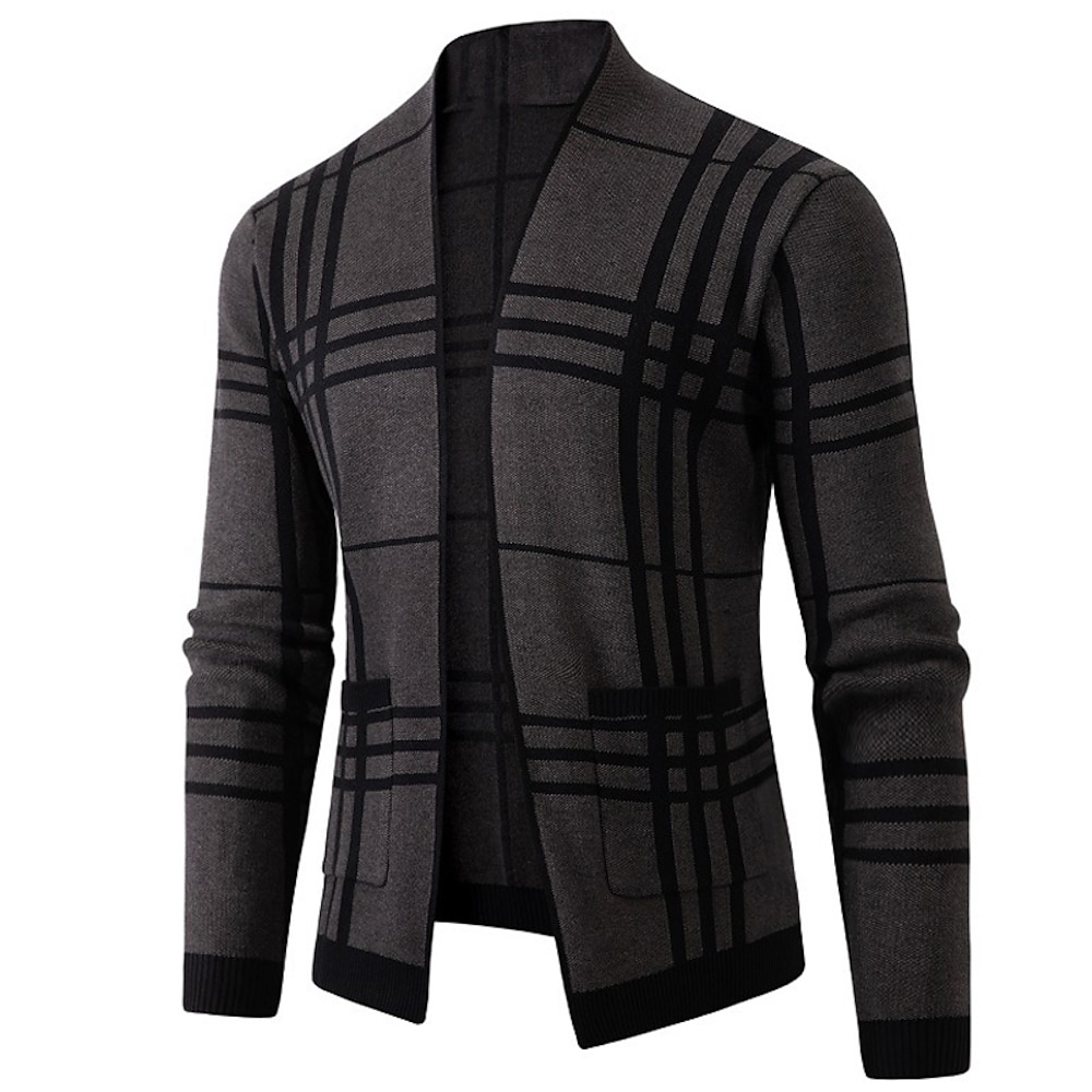 Herren Pullover Strickjacke Pullover Jacke Gerippt Stricken Cropped Strick Gitter V Ausschnitt Modisch Strassenmode Freizeitskleidung Ausgehen Bekleidung Herbst Winter Kaffee Grau S M L Lightinthebox