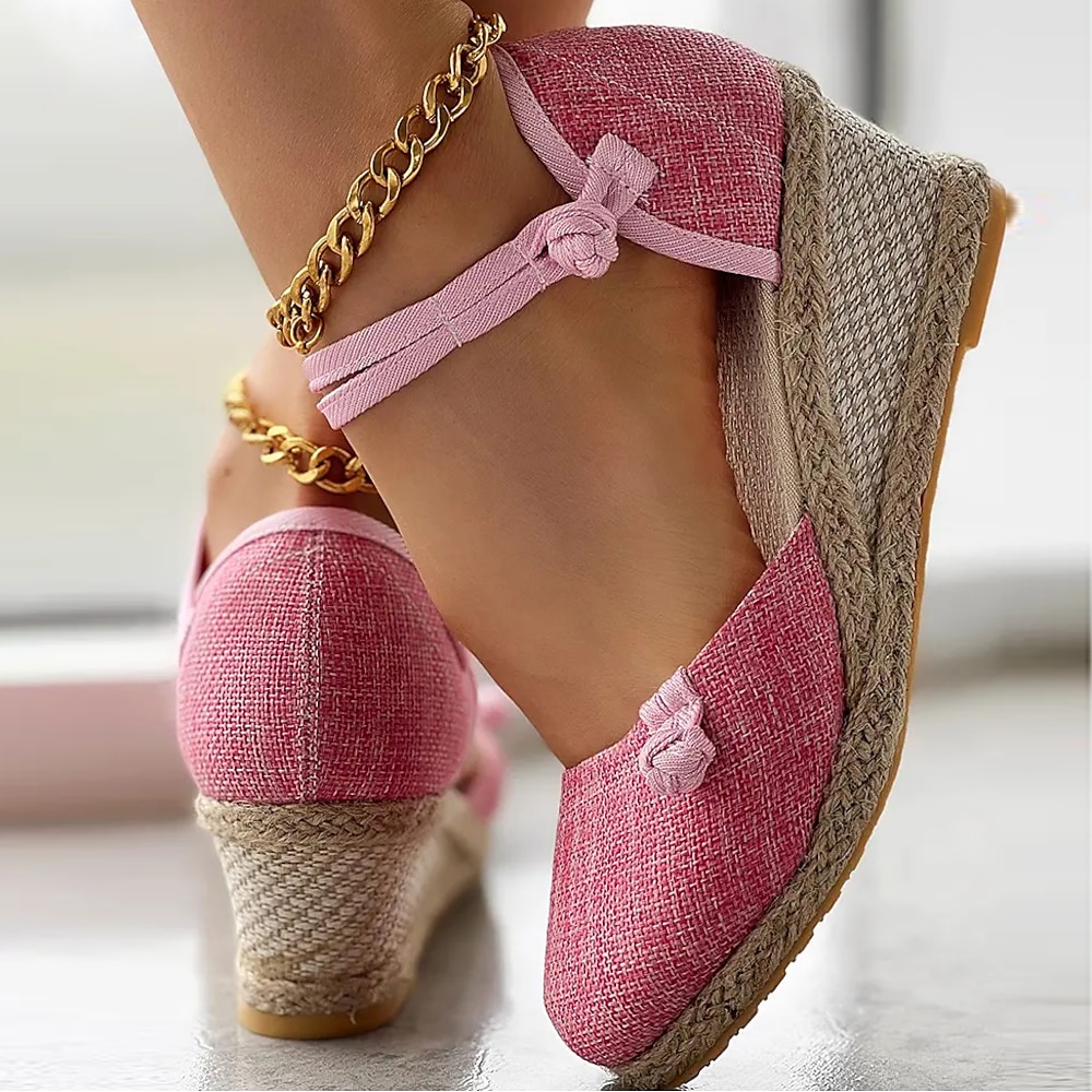 Rosa Espadrille-Keilsandalen für Damen - geschlossenes Design mit Knöchelriemen und juteumwickelter Plateausohle, ideal für Sommerpartys und die Freizeit Lightinthebox