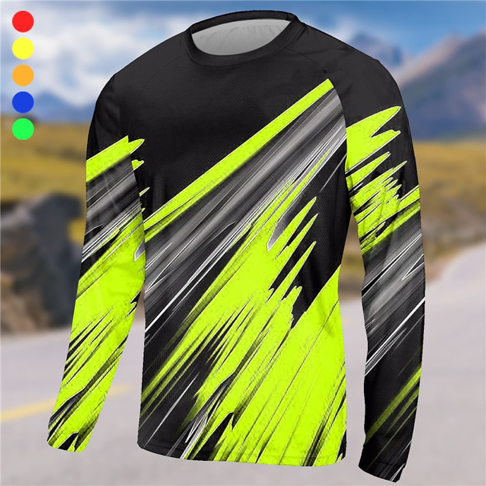 Herren Downhill Jersey Langarm Fahhrad Trikot Shirt mit 3 Gesäßtaschen MTB Mountain Rennrad Atmungsaktiv Schnelltrocknend Feuchtigkeitsableitung Reflexstreiffen Gelb Rot Blau Graphic Polyester Sport Lightinthebox