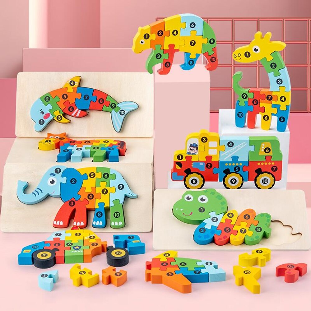Hölzerne Früherziehung, Kognition, Lernspielzeug für Kinder, Gebäude, Holz, Tiertransport, passende Form, dreidimensionales 3D-Puzzle Lightinthebox