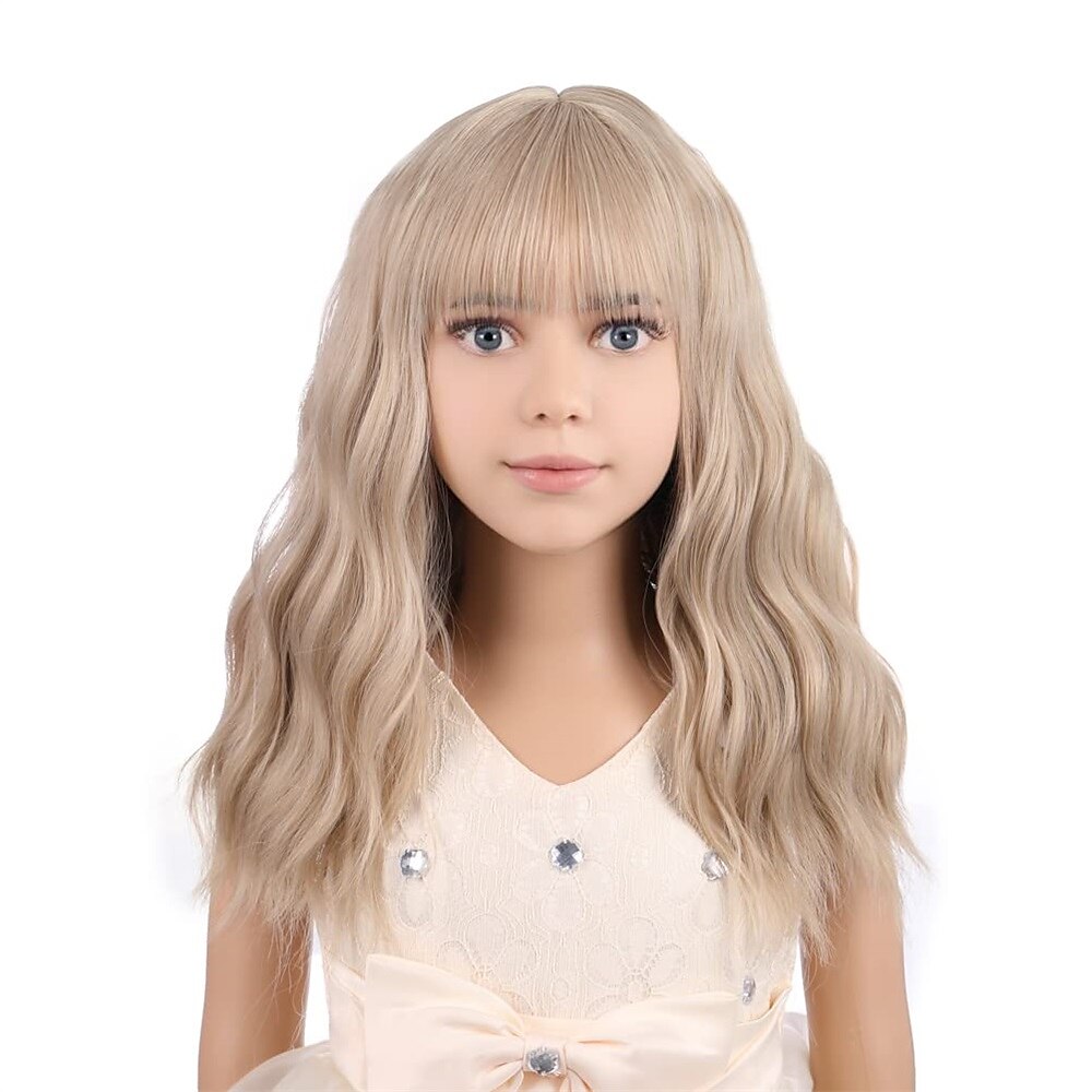 blonde Perücke Kinderperücke kurze gewellte Perücke mit Pony flachsblonde Perücke synthetische Mädchenperücke Cosplay Karnevalsparty Kostümperücke Lightinthebox