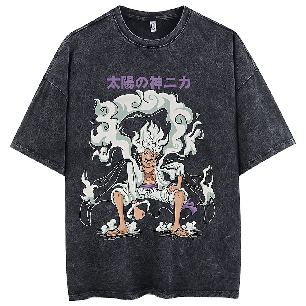 One Piece Affe D. Ruffy Nico Robin Roronoa Zoro Cosplay Kostüm T-Shirt-Ärmel Übergroßes Acid Washed T-Shirt Bedruckt Grafik Für Herren Damen Jungen Kinder Erwachsene Heißprägen Casual Lightinthebox