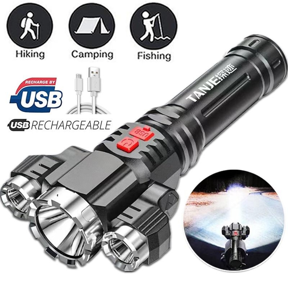 Superhelle LED-Taschenlampe, wiederaufladbar über USB, taktische Taschenlampe, Jagd-Taschenlampe, Outdoor-Notfall-Camping-Suchscheinwerfer Lightinthebox