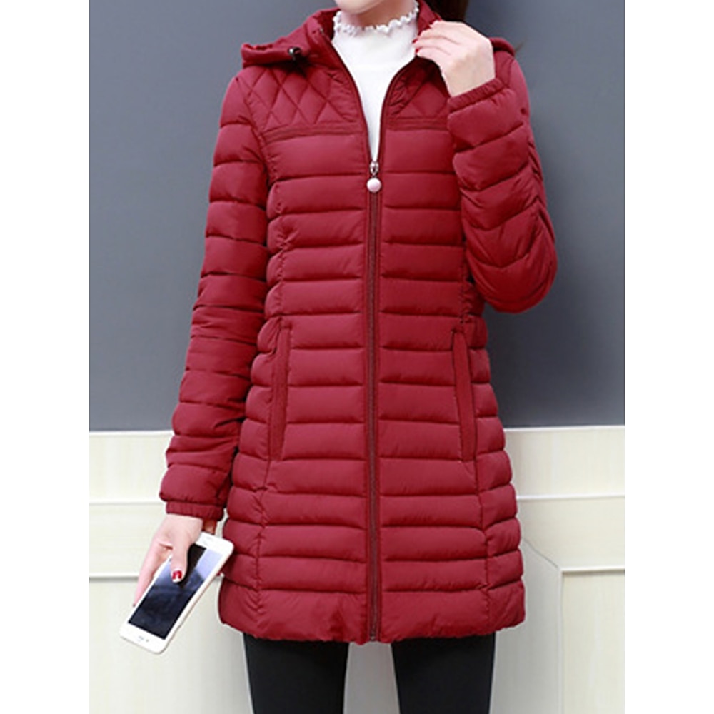 Damen Parka Steppmantel Weihnachten lange Pufferjacke Winter winddicht warmer Mantel stilvolle moderne Freizeitjacke Langarm mit Taschen durchgehender Reißverschluss Schwarz Rosa Armeegrün Lightinthebox