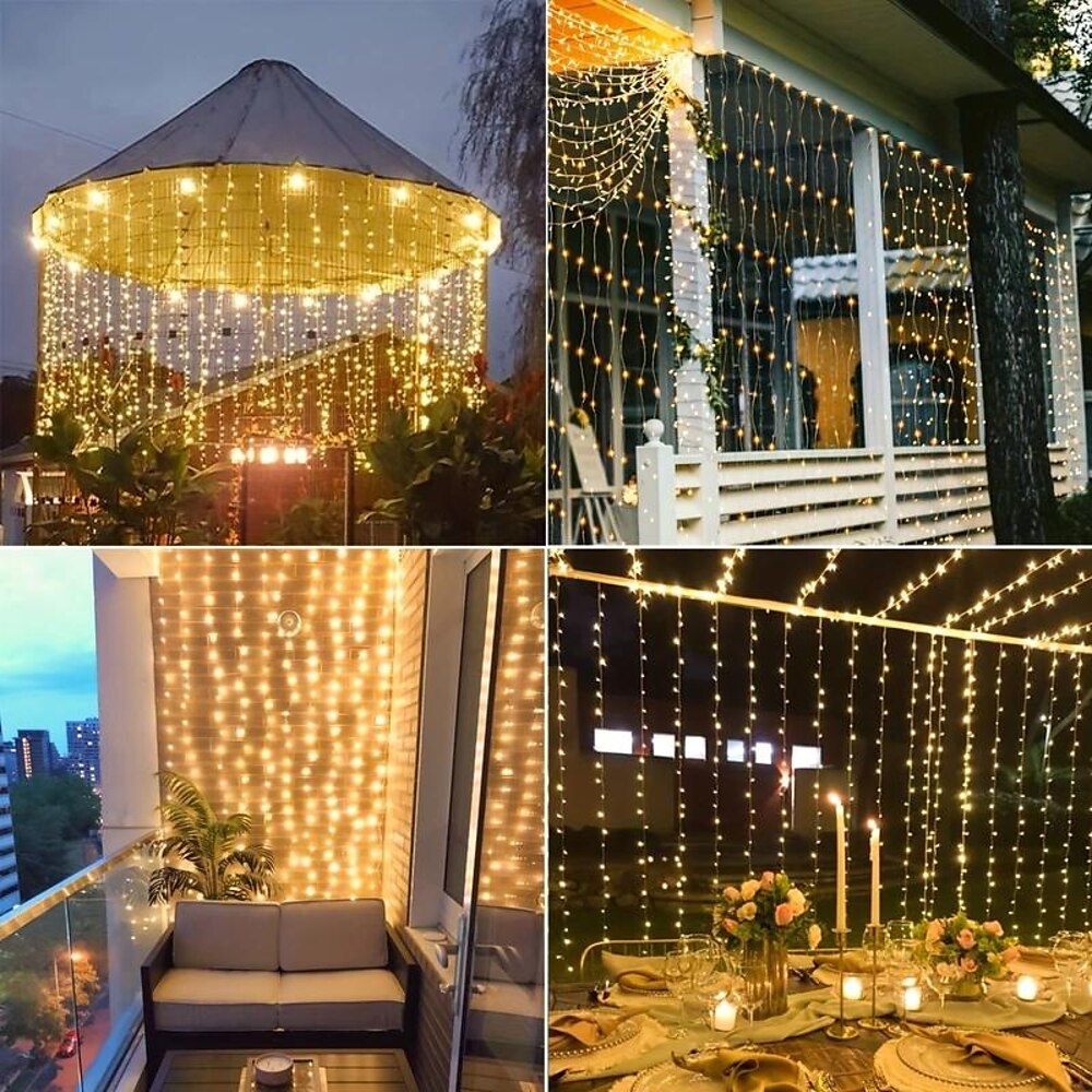 3M Lichterketten 100/200/300 LEDs EL Warmweiß Kühles Weiß Mehrfarbig Fenster / Vorhang / Eiszapfenlichter Halloween Solar Hochzeit Solarbetrieben Lightinthebox