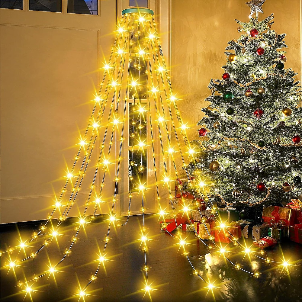 Lichterkette, LED-Weihnachtsbaum mit Ring, 400-LED-Weihnachtsbaumbeleuchtung mit 16 Strängen, 2 m lange Weihnachtsbaum-Lichterkette, Weihnachtsbeleuchtung, Lichterkette für 150-240 cm große Bäume Lightinthebox