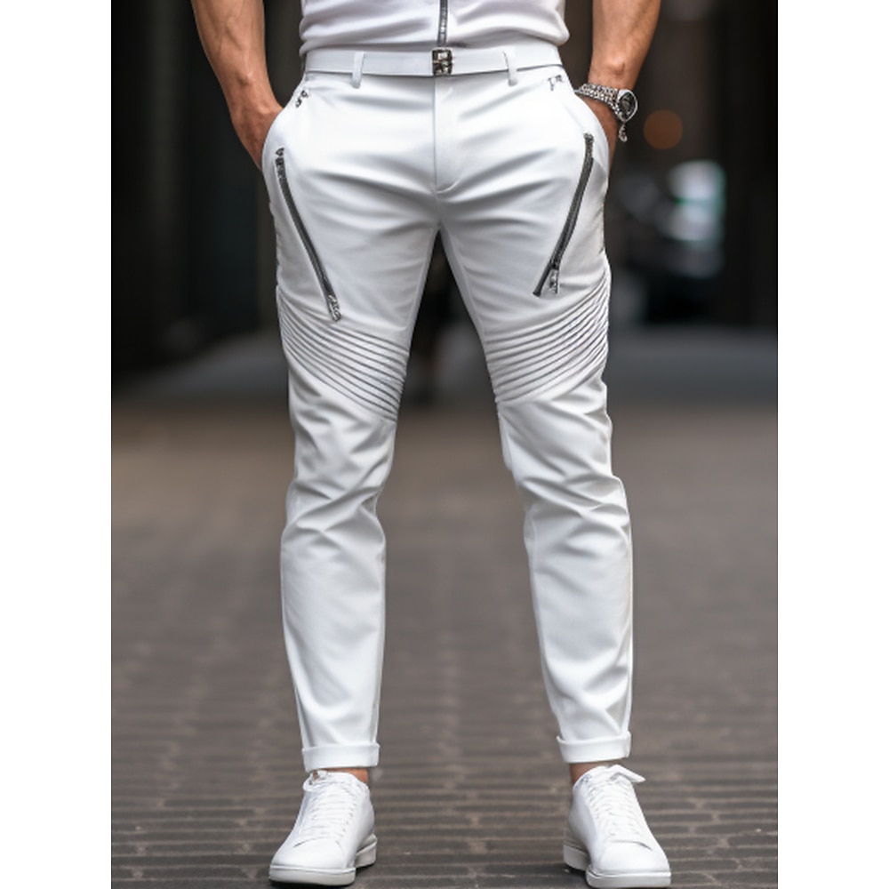 Herren Hose Hosen Chinesisch Chino Chino Hosen Tasche Glatt Komfort Atmungsaktiv Outdoor Täglich Ausgehen Modisch Brautkleider schlicht Schwarz Weiß elastisch Lightinthebox