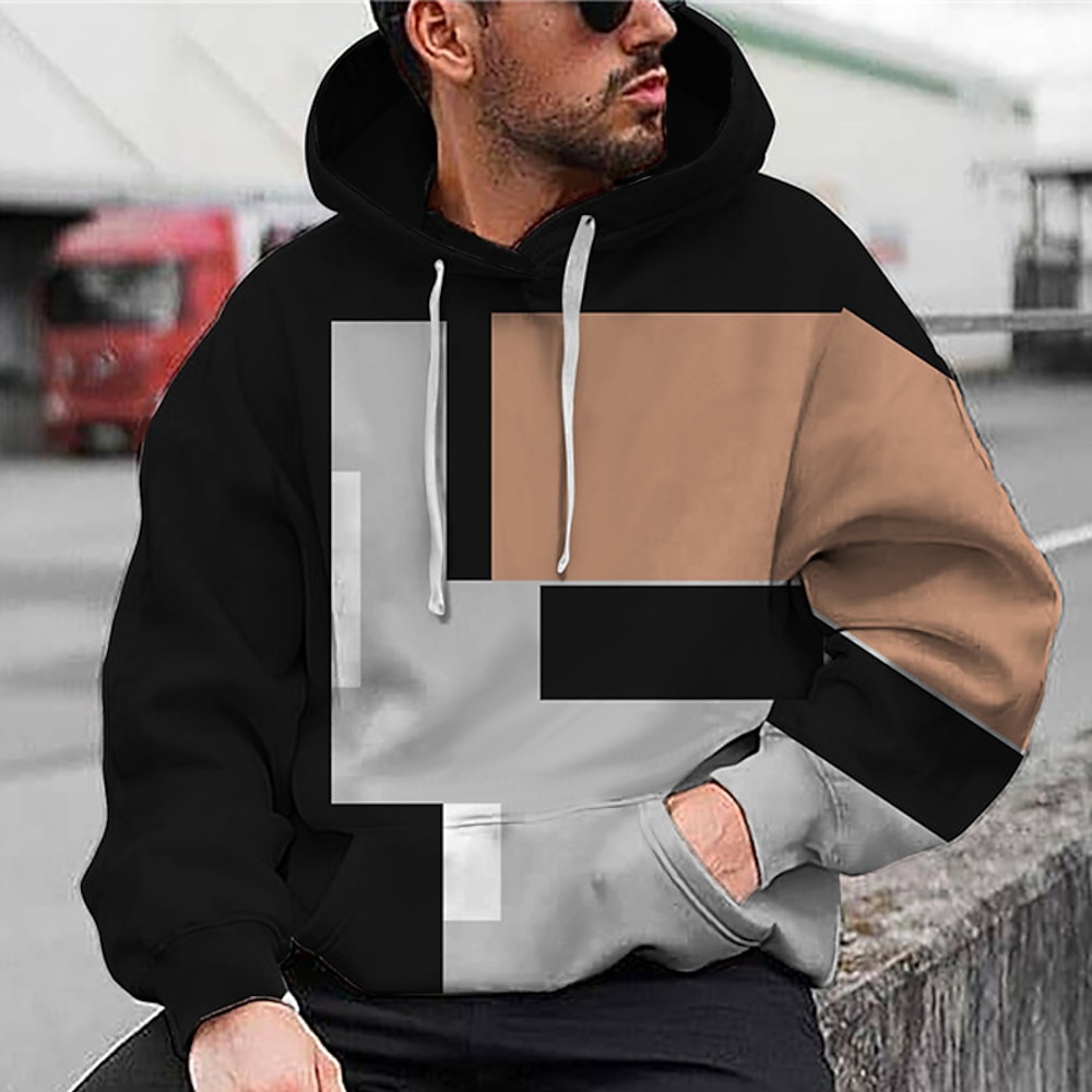 Herren Farbblock Grafik-Drucke Hoodie Sweatshirt Kapuze Hoodies Pullover Hoodie Sweatshirt Kapuze Langarm Sweatshirt mit Kapuze Mit Kapuze 3D-Druck 3D-Druck Täglich Sport Schwarz Bedruckt Designer Lightinthebox