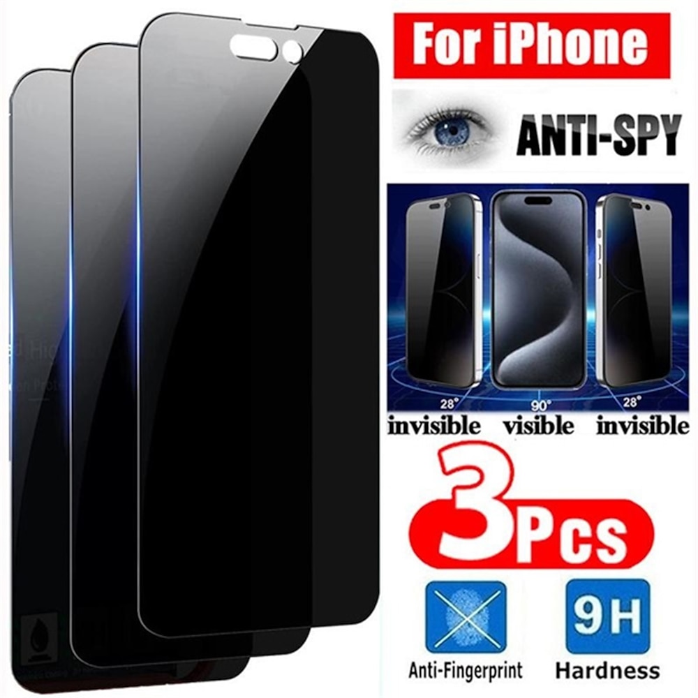 3 Stücke Schutzfolie Für Apple iPhone 16 iPhone 15 Pro Max 14 Plus 13 12 11 Pro Max Hartglas Datenschutz Anti - Spionage 9H Härtegrad Anti-Blasen Anti-Fingerprint Kompatibel mit 3D Lightinthebox