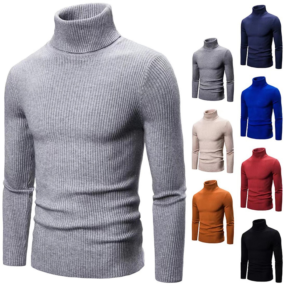 Herren Rollkragenpulli Pullover Kurzer Pullover Gerippt Stricken Standard gestrickt Glatt Rollkragen Moderne zeitgenössische Arbeit Freizeitskleidung Bekleidung Winter Wein Schwarz M L XL Lightinthebox