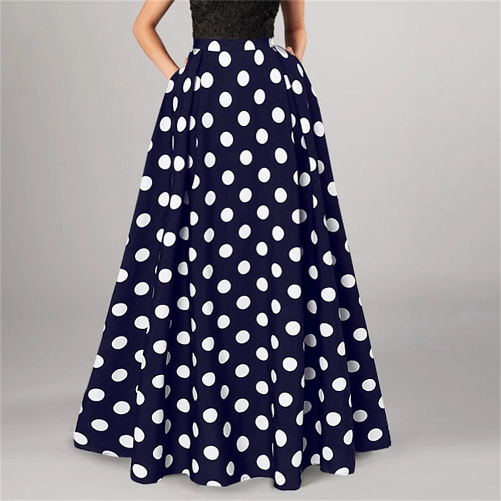 Damenrock A-Linie Swing Langer Rock Maxi Hohe Taille Röcke Taschendruck Polka Dot Street Urlaub Winter Elegant Mode Schwarz Rot Dunkelblau Lightinthebox