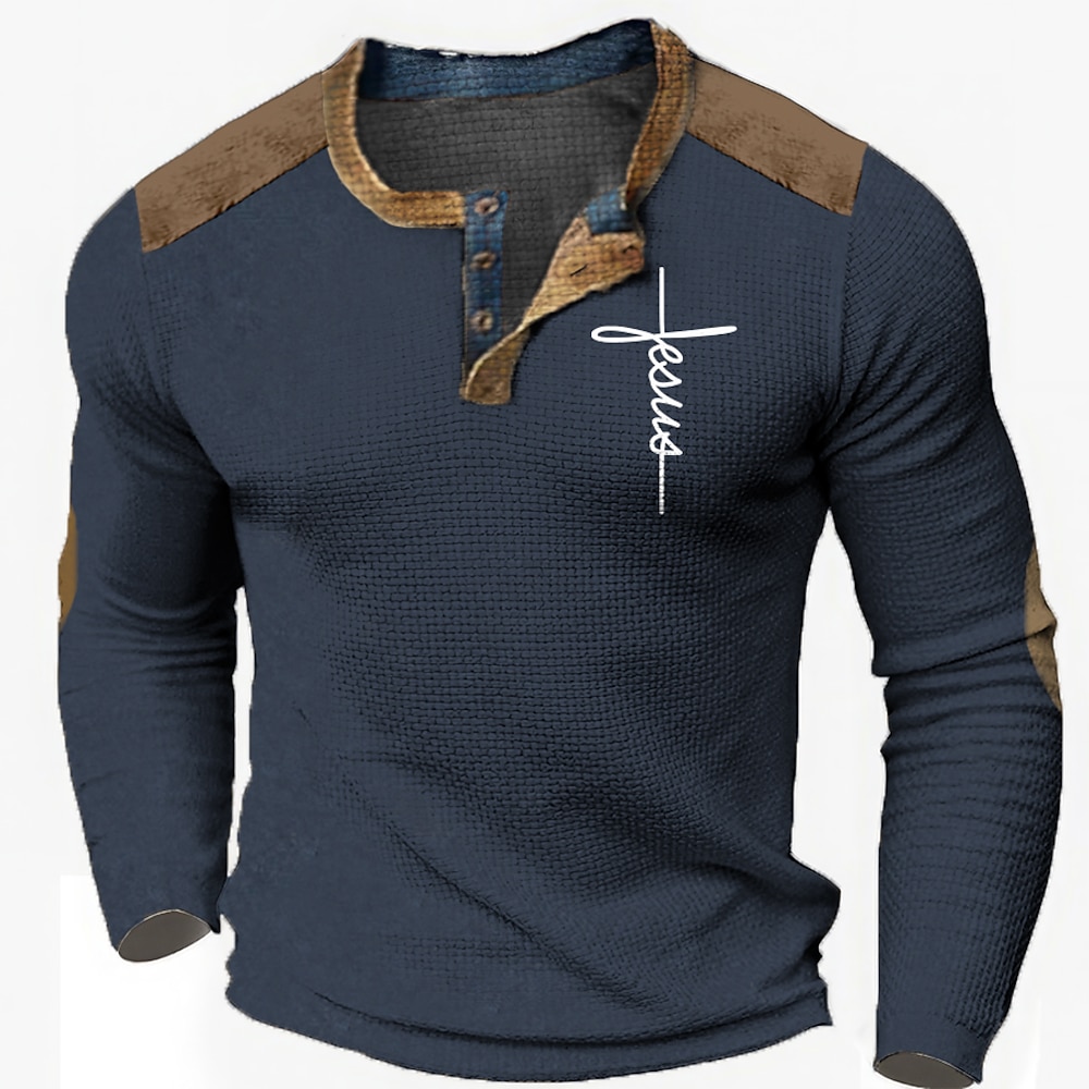 Herren Graphic Vertrauen Henley Shirt Waffel-T-Shirt Langarm 3D-Druck Modisch Designer Brautkleider schlicht Sports Outdoor Festtage Festival Frühling Herbst Schwarz Marineblau Khaki Dunkelblau Lightinthebox